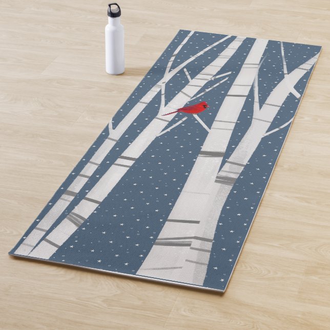 Red Cardinal In Winter Birch Tree Yoga Mat (In Situ)