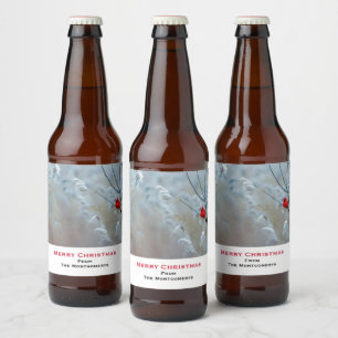 Red Cardinal in Winter Nature Photo Christmas Beer Bottle Label