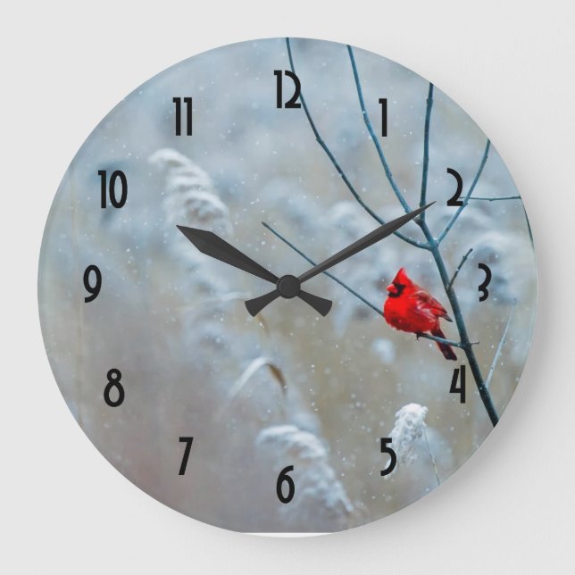 Red Cardinal in Winter Nature Photo Christmas Large Clock (Front)