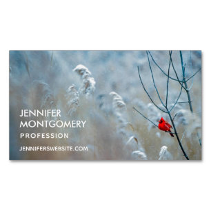 Red Cardinal in Winter Nature Photo Christmas Magnetic Business Card