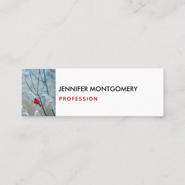 Red Cardinal in Winter Nature Photo Christmas Mini Business Card (Front)