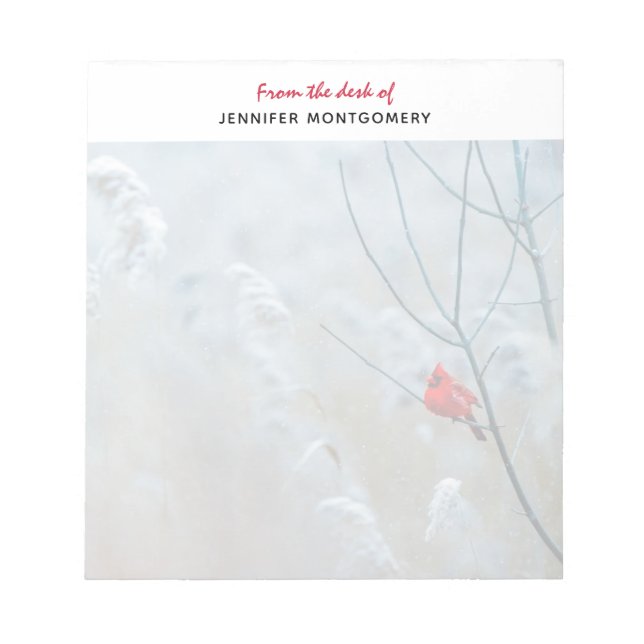 Red Cardinal in Winter Nature Photo Christmas Notepad (Front)