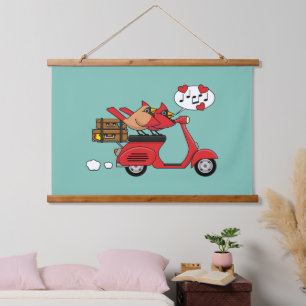 Red Cardinal Lovers on Scooter Hanging Tapestry