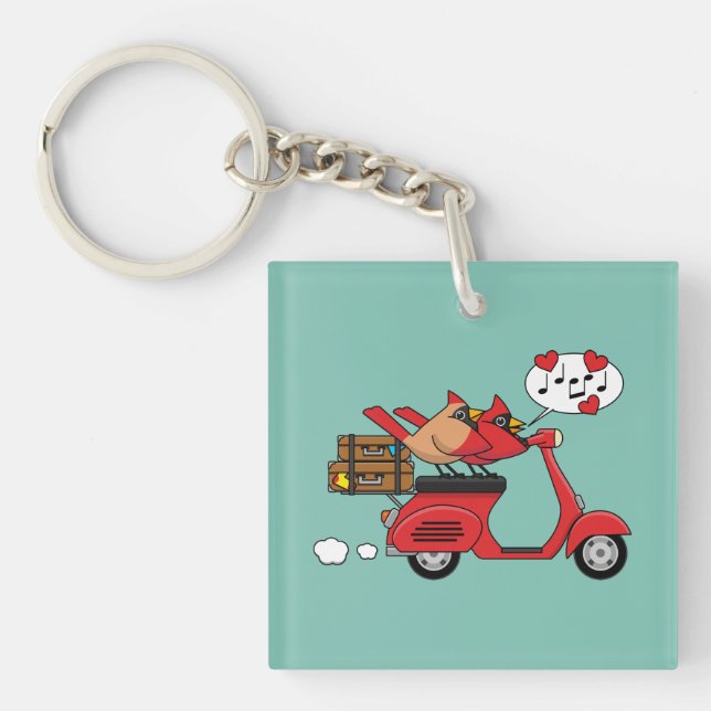 Red Cardinal Lovers on Scooter Key Ring (Front)