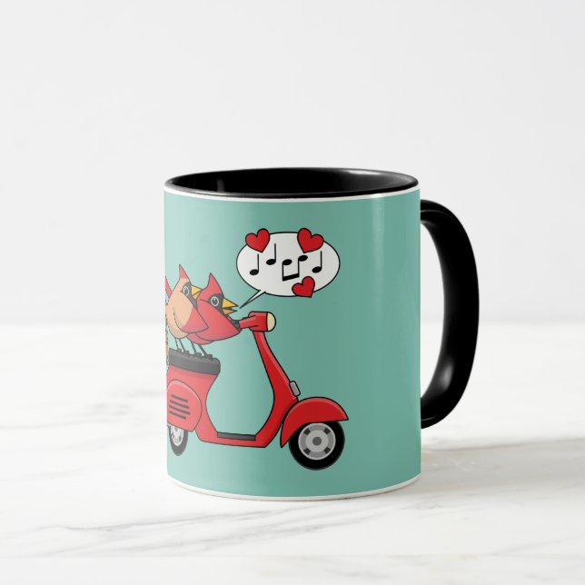 Red Cardinal Lovers on Scooter Mug (Front Right)