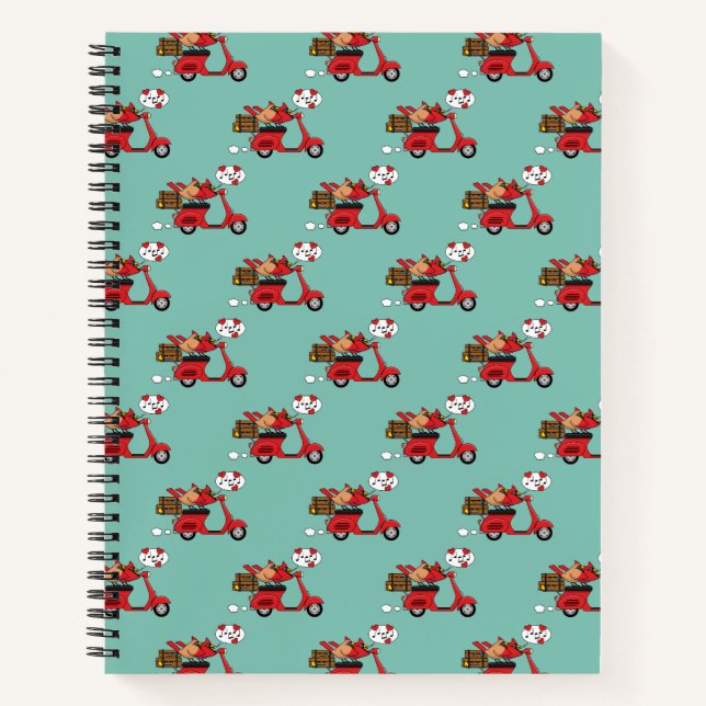 Red Cardinal Lovers on Scooter Notebook (Front)