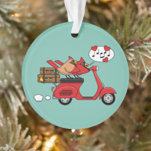 Red Cardinal Lovers on Scooter Ornament