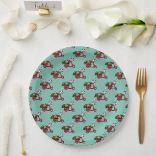 Red Cardinal Lovers on Scooter Paper Plate