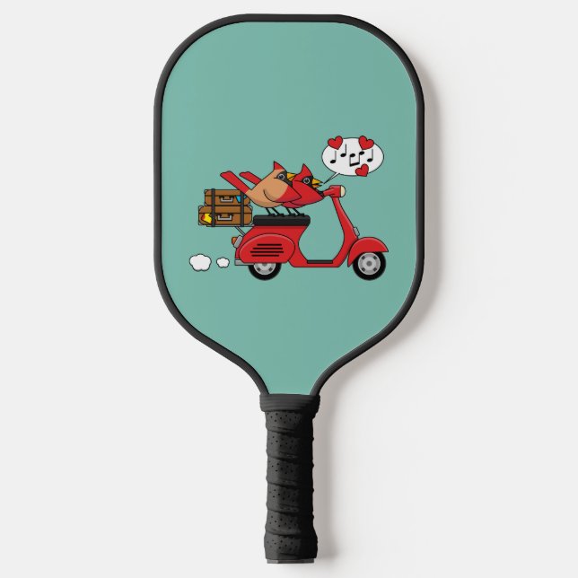Red Cardinal Lovers on Scooter Pickleball Paddle (Front)