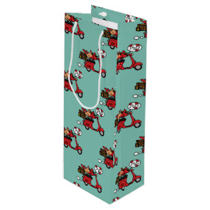 Red Cardinal Lovers on Scooter Wine Gift Bag
