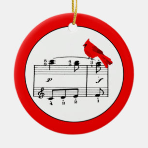 Red Cardinal & Music Christmas Ornament