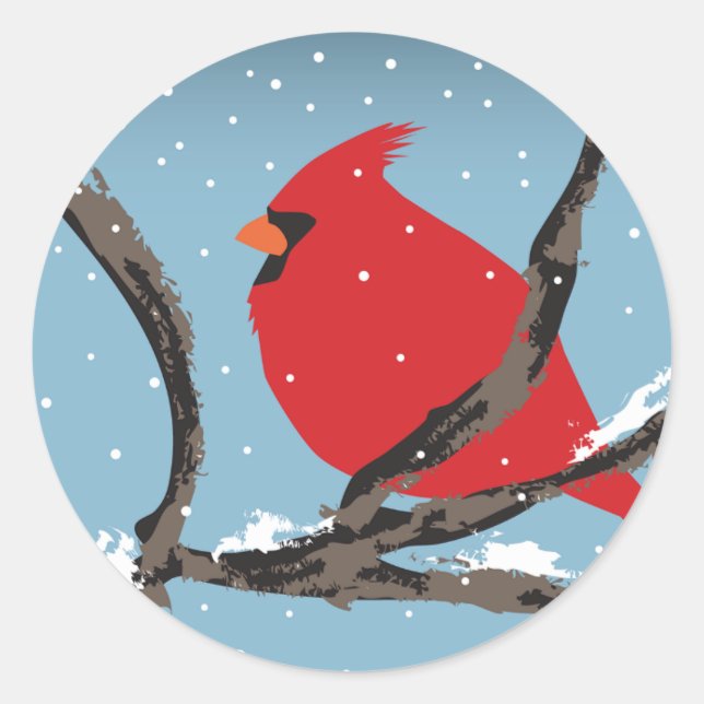 Red Cardinal On A Branch Stickers (Front)