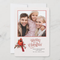 Red Cardinal on Berry Branch Photo Holiday Card