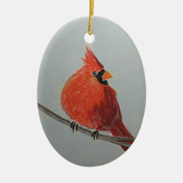 Red Cardinal on Branch in Pastels Ornament (Front)