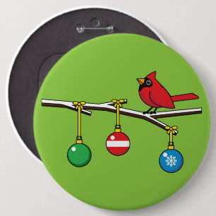 Red Cardinal on Christmas Bare Branch 6 Cm Round Badge