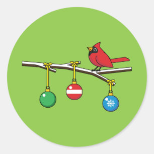 Red Cardinal on Christmas Bare Branch Classic Round Sticker