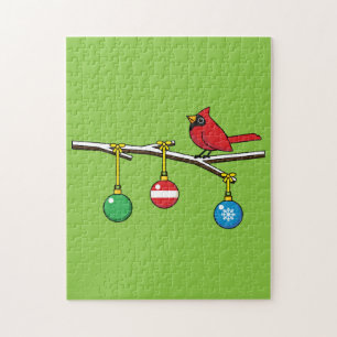 Red Cardinal on Christmas Bare Branch Jigsaw Puzzle
