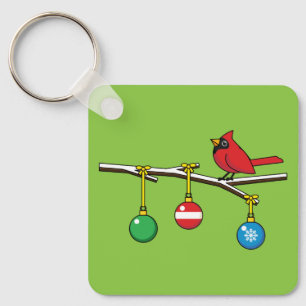 Red Cardinal on Christmas Bare Branch Key Ring