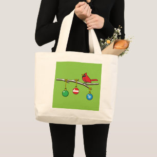Red Cardinal on Christmas Bare Branch Large Tote Bag