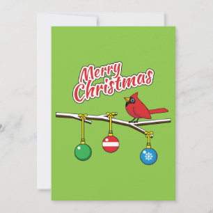 Red Cardinal on Christmas Bare Branch - Merry Xmas