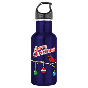 Red Cardinal on Christmas Bare Branch - Merry Xmas 532 Ml Water Bottle