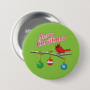 Red Cardinal on Christmas Bare Branch - Merry Xmas 7.5 Cm Round Badge