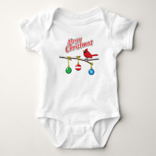 Red Cardinal on Christmas Bare Branch - Merry Xmas Baby Bodysuit