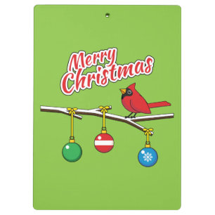 Red Cardinal on Christmas Bare Branch - Merry Xmas Clipboard