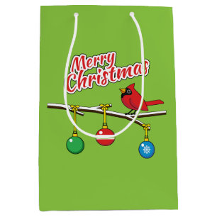 Red Cardinal on Christmas Bare Branch - Merry Xmas Medium Gift Bag