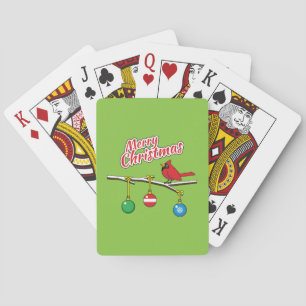 Red Cardinal on Christmas Bare Branch - Merry Xmas Playing Cards