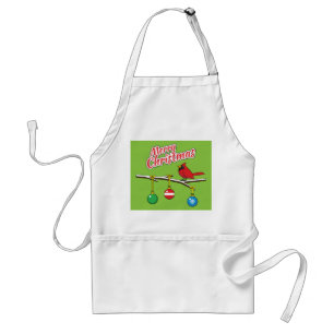 Red Cardinal on Christmas Bare Branch - Merry Xmas Standard Apron
