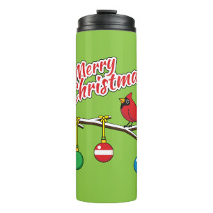 Red Cardinal on Christmas Bare Branch - Merry Xmas Thermal Tumbler