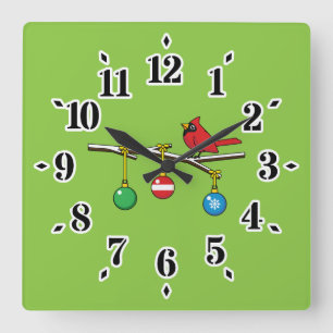 Red Cardinal on Christmas Bare Branch Square Wall Clock