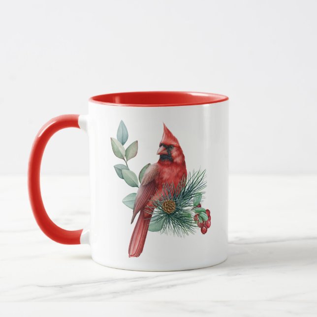 Red Cardinal On Christmas Branch Coffee Mug (Left)