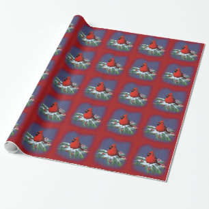 Red Cardinal on Snowy Pine: Original Art Wrapping Paper