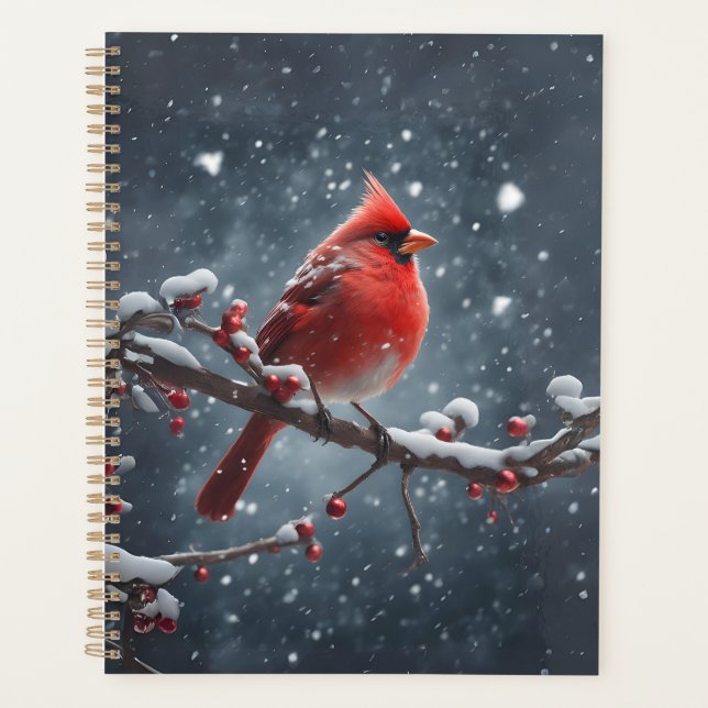 Red Cardinal on Tree Branch in Snow Planner (Front)