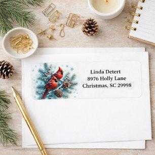 Red Cardinal on Winter Pine Return Address Label Return Address Label
