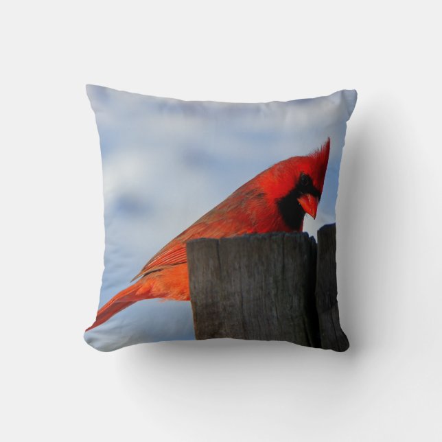 Red Cardinal on Wooden Stump Cushion (Front)