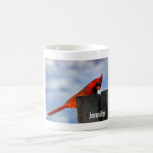 Red Cardinal on Wooden Stump Personalised Coffee Mug