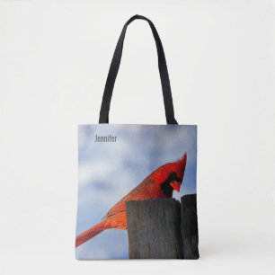 Red Cardinal on Wooden Stump Personalised Tote Bag