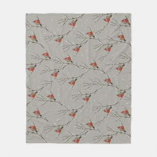 Red Cardinal Perched on a Tree Branch Fleece Blank Blanket
