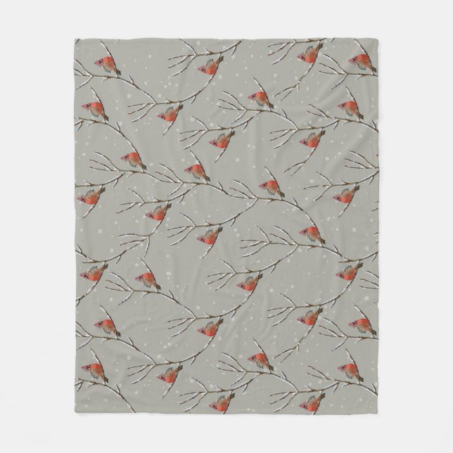 Red Cardinal Perched on a Tree Branch Fleece Blank Blanket (Front)