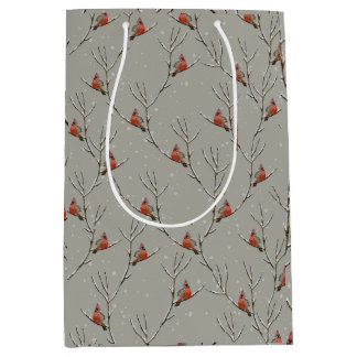 Red Cardinal Perched on a Tree Branch Gift Bag