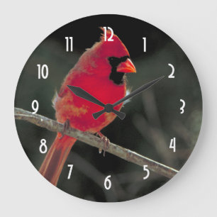 Red Cardinal Perched on a Tree Branch Large Clock