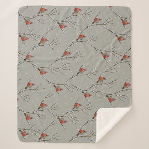 Red Cardinal Perched on a Tree Branch Sherpa Blank Blanket