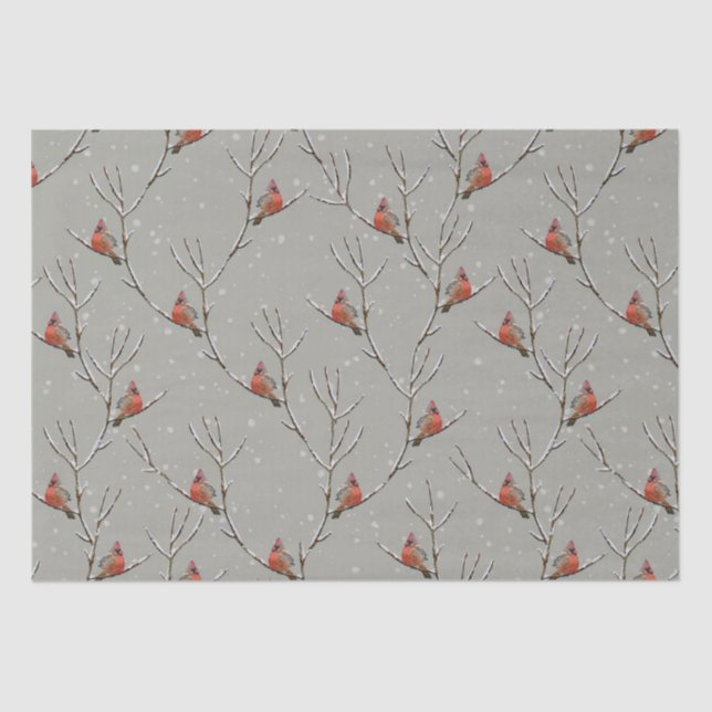 Red Cardinal Perched on a Tree Branch Tissue Paper (Front)