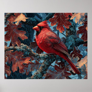 Red Cardinal Perched on Branch Poster