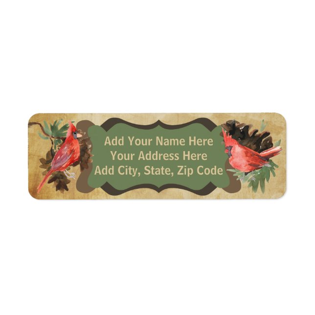 Red Cardinal Pine Cones Holiday Address Labels (Front)