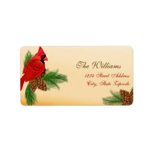 Red Cardinal & Pines Christmas Address Label