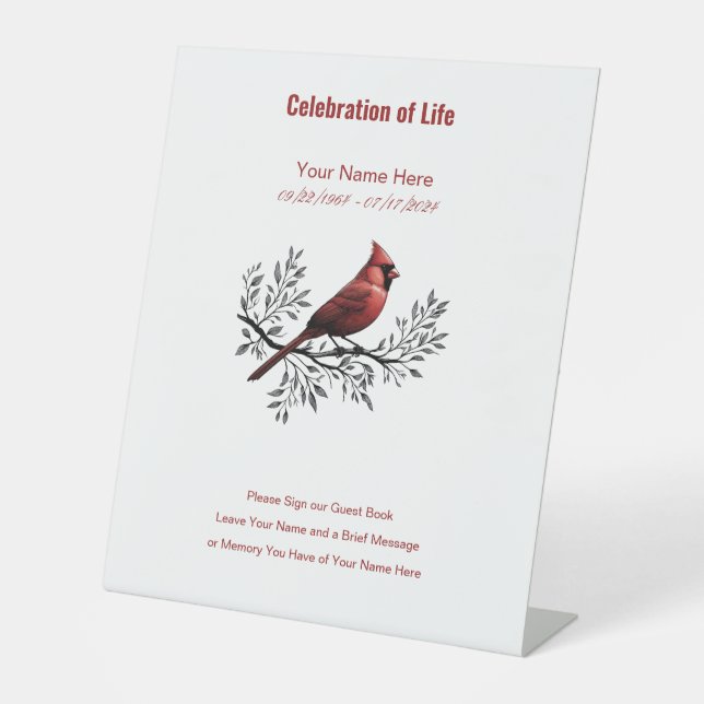 Red Cardinal Please Sign Guest Book Pedestal Sign (Front)